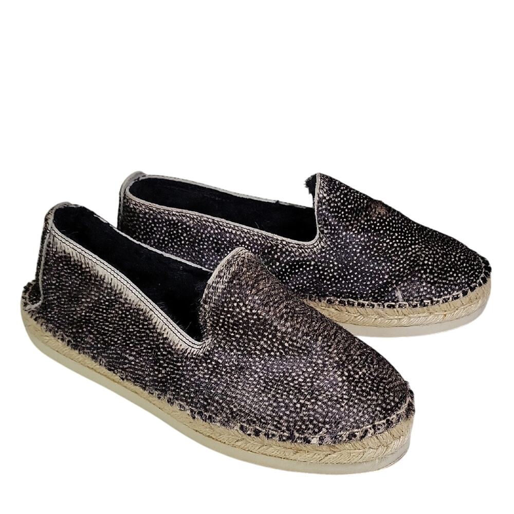 Manebi Black Speckled Calf Fur Flat Espadrille Slip On Shoes Womens 40 US 9